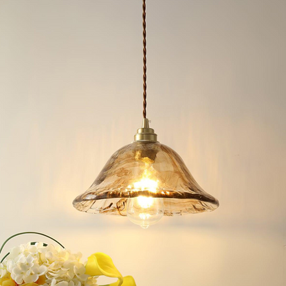 Hanglamp Bruinglas — messing en glas, drie maten — afbeelding 1