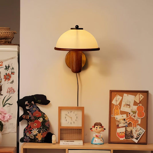 Wandlamp Paddenstoel — eikenhout, fitting E14 — afbeelding 1