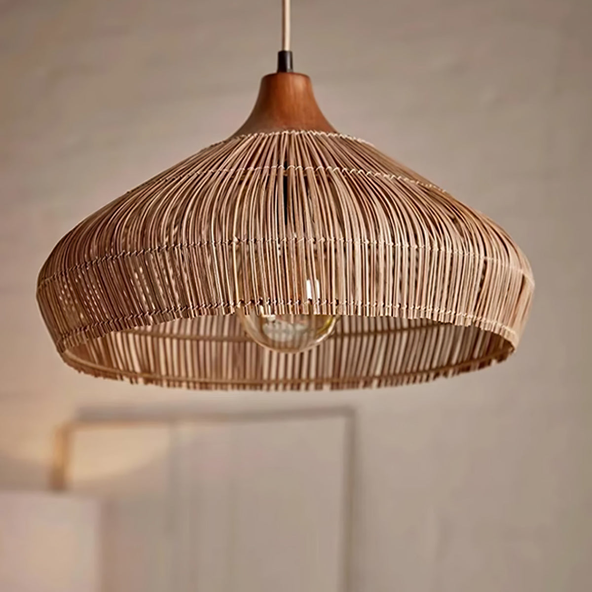 Hanglamp Rotan — rotan en hout, drie maten — afbeelding 3