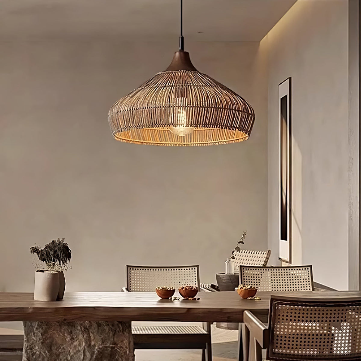 Hanglamp Rotan — rotan en hout, drie maten — afbeelding 2