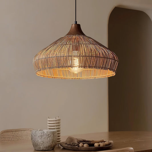 Hanglamp Rotan — rotan en hout, drie maten — afbeelding 1