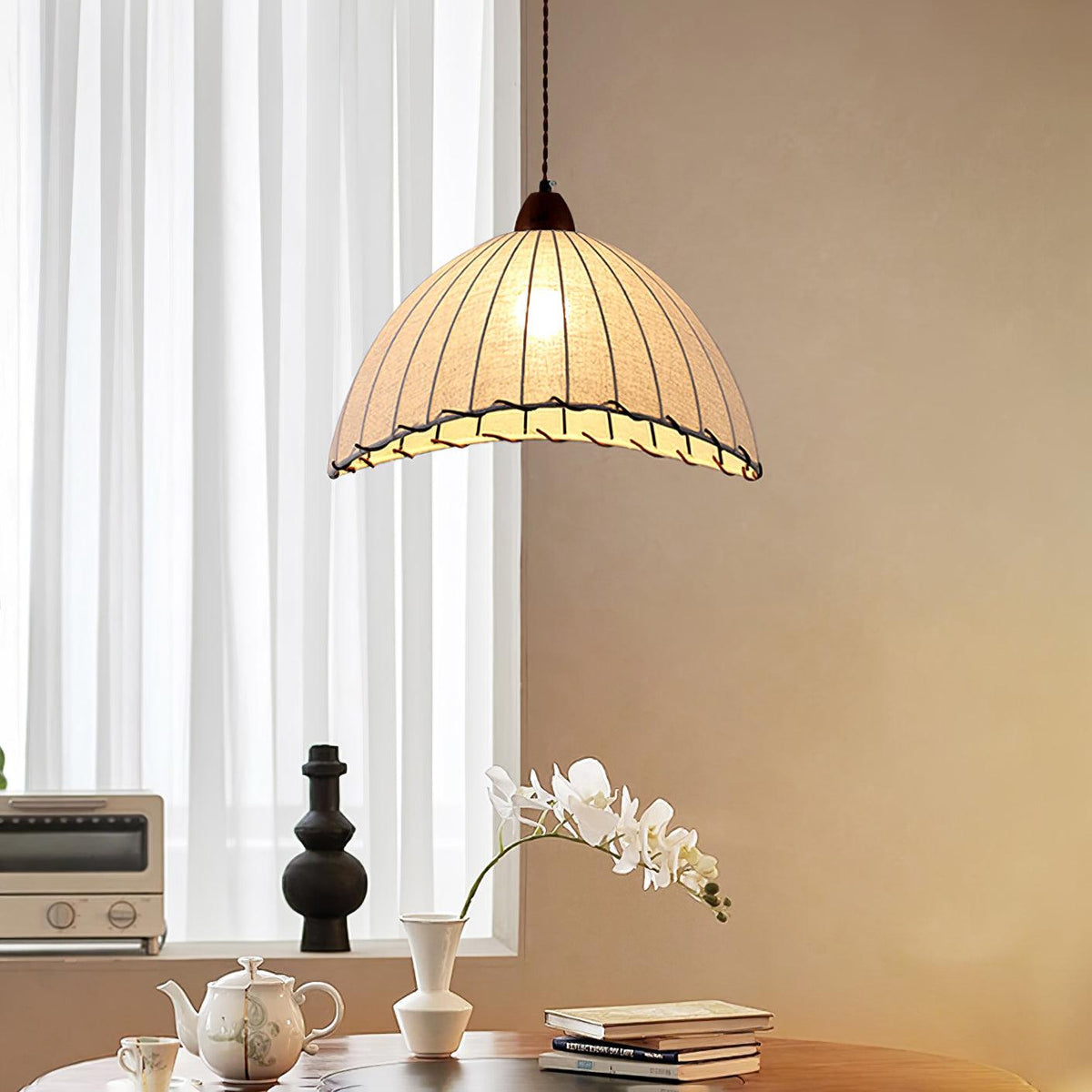 Hanglamp Naturel — hout, stof en metaal, vier maten — afbeelding 3