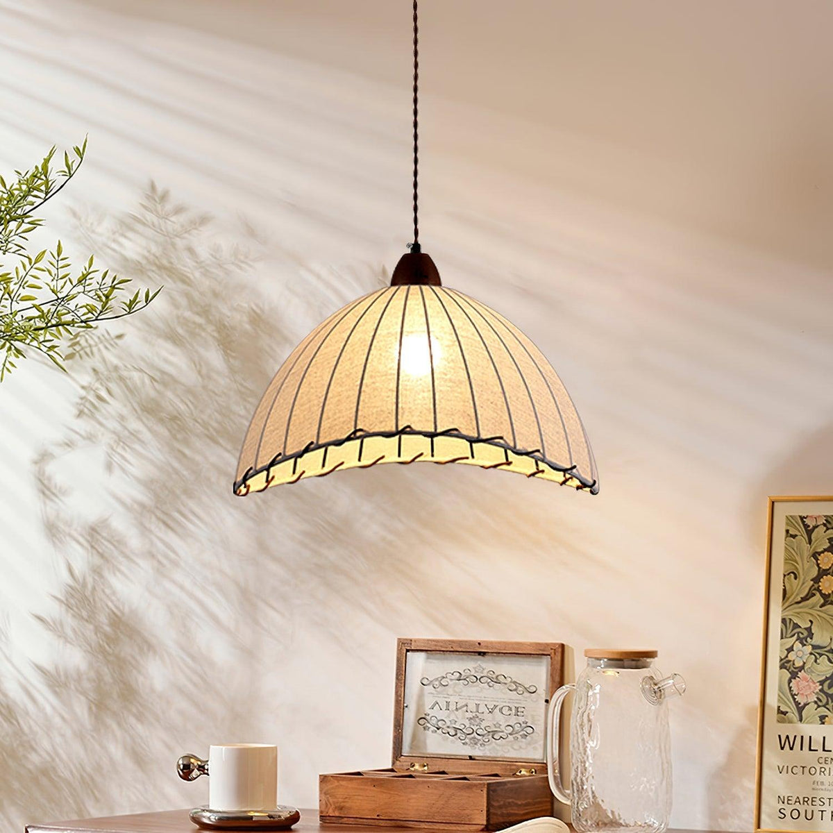 Hanglamp Naturel — hout, stof en metaal, vier maten — afbeelding 4