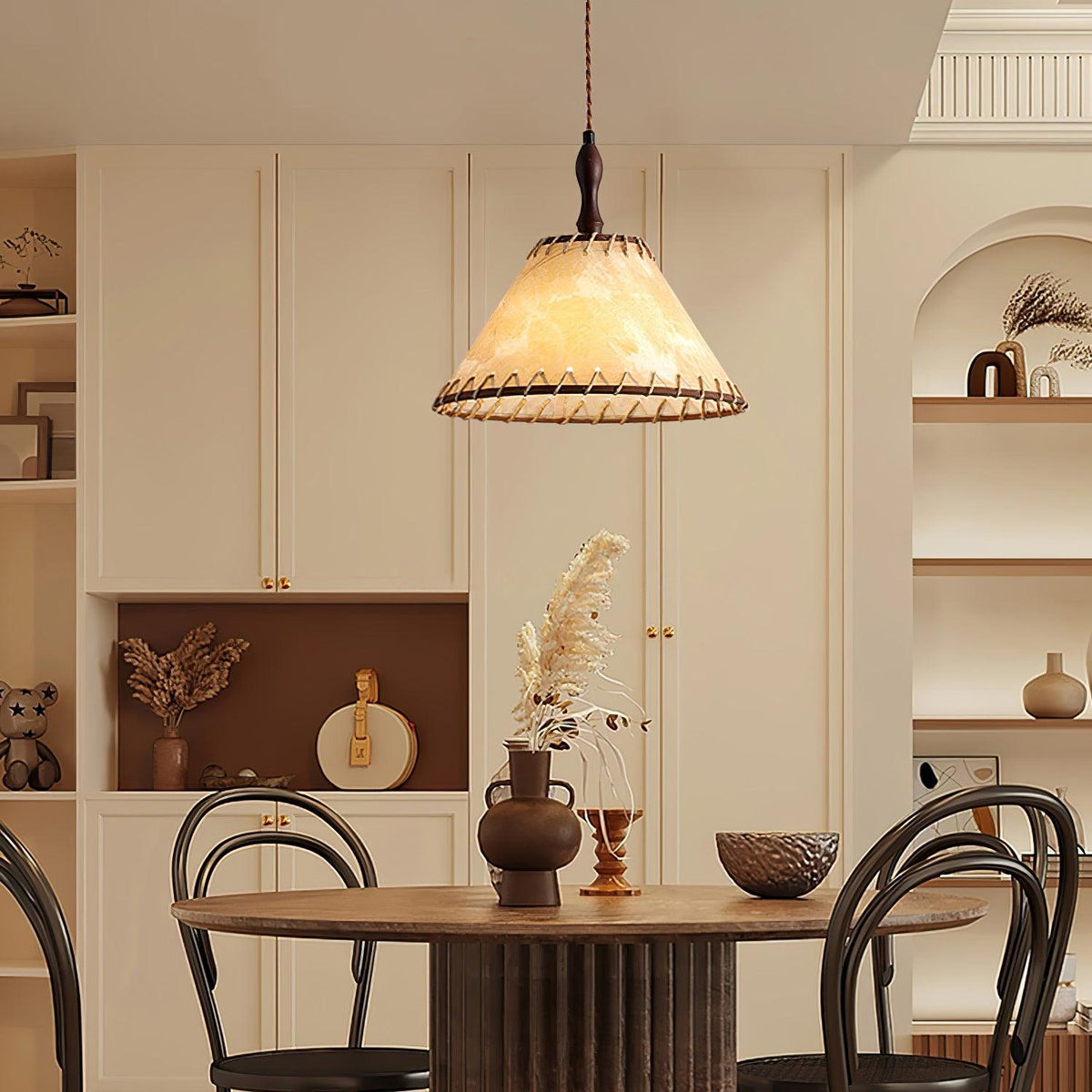 Hanglamp Naturel — hout, stof en metaal, vier maten — afbeelding 5