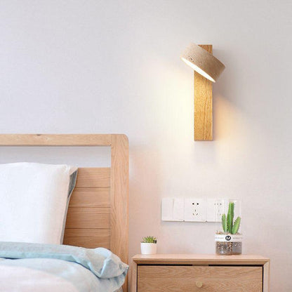 Wandlamp Travertijn — steen en hout, draaibare kop — afbeelding 1