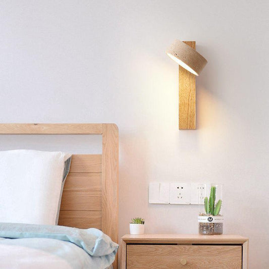 Wandlamp Travertijn — steen en hout, draaibare kop — afbeelding 1