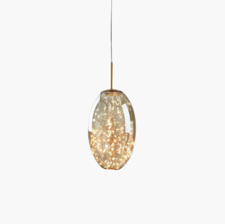 Hanglamp Grijs glas — messing, driekleurig licht — afbeelding 2