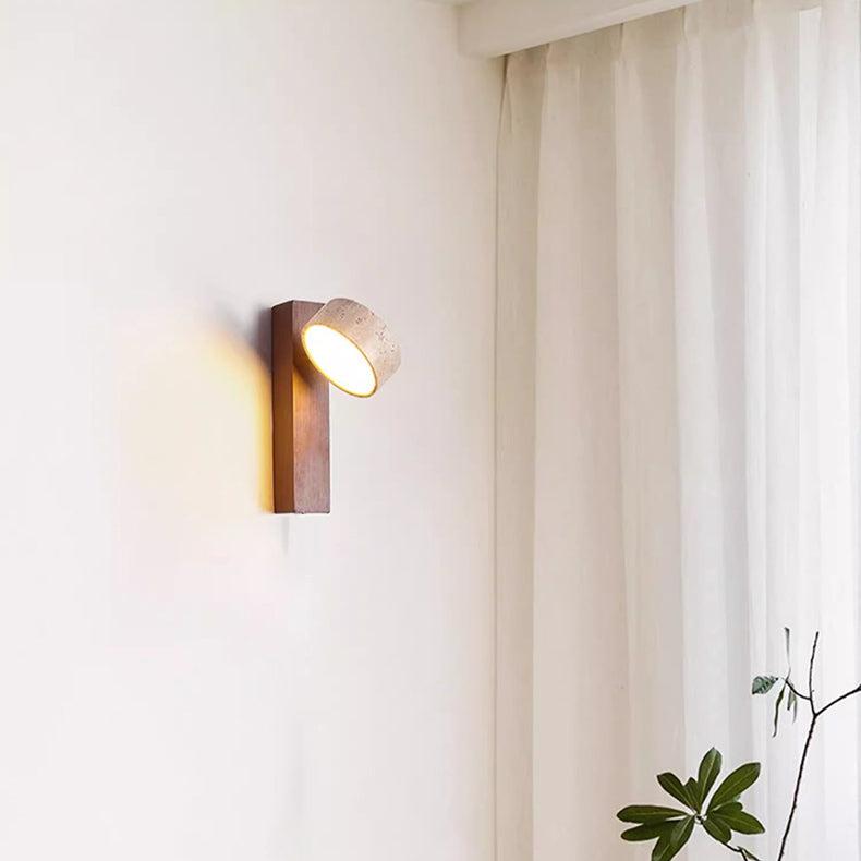 Wandlamp Travertijn — steen en hout, draaibare kop — afbeelding 2