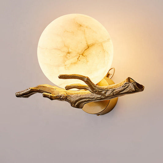 Wandlamp Marmer — koperen voet, led, 30 cm breed — afbeelding 1