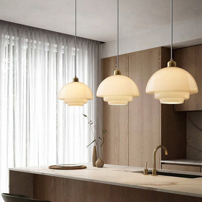 Hanglamp Melkglas — messing details, drie vormen — afbeelding 3
