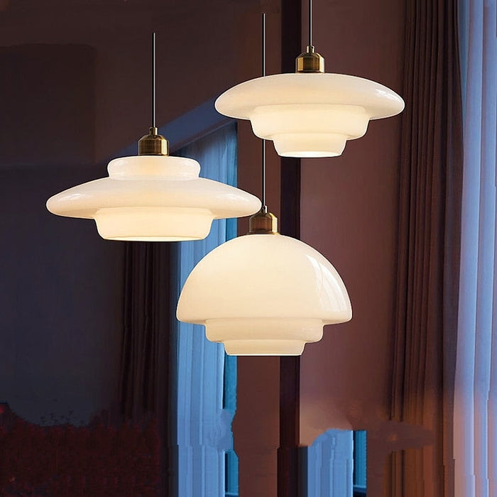 Hanglamp Melkglas — messing details, drie vormen — afbeelding 5