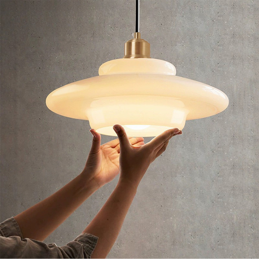 Hanglamp Melkglas — messing details, drie vormen — afbeelding 1