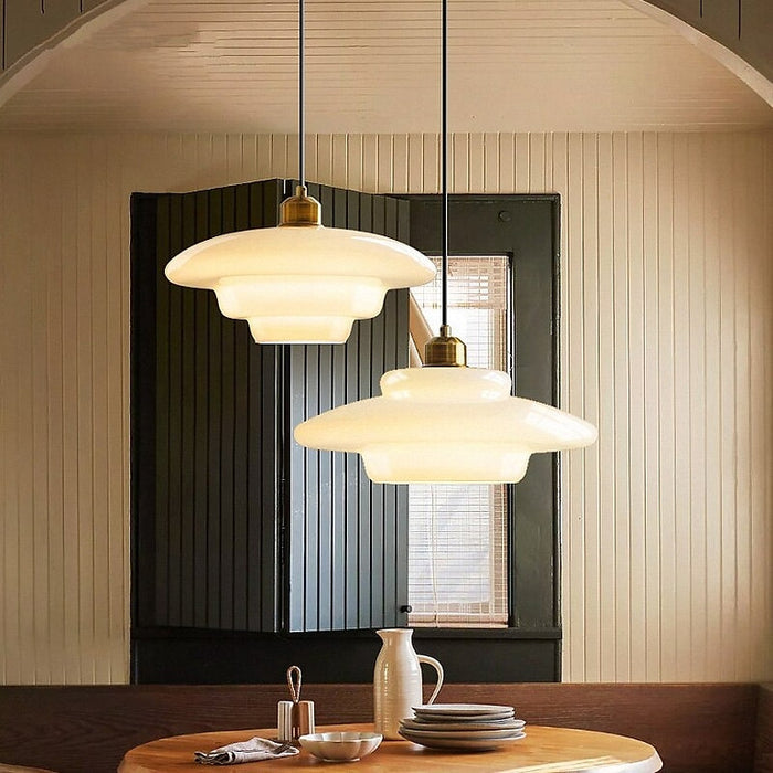 Hanglamp Melkglas — messing details, drie vormen — afbeelding 4