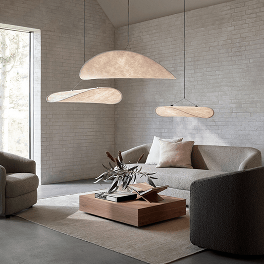 Hanglamp Japandi — textielen kap, vier diameters — afbeelding 1