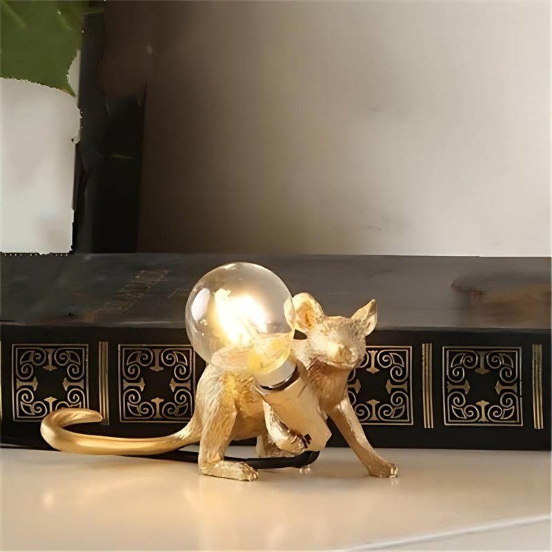 Tafellamp Muis — kunsthars in goud en wit — afbeelding 5