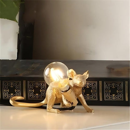 Tafellamp Muis — kunsthars in goud en wit — afbeelding 5