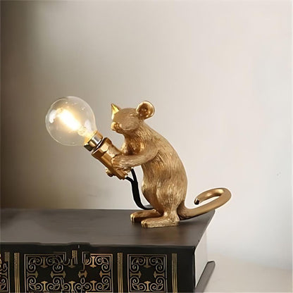 Tafellamp Muis — kunsthars in goud en wit — afbeelding 4