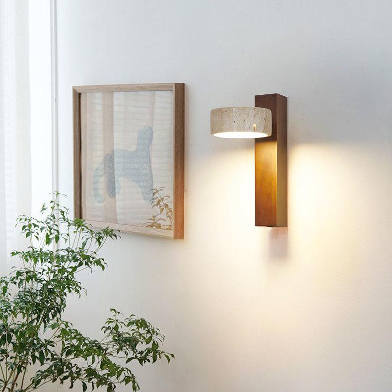 Wandlamp Travertijn — steen en hout, draaibare kop — afbeelding 3