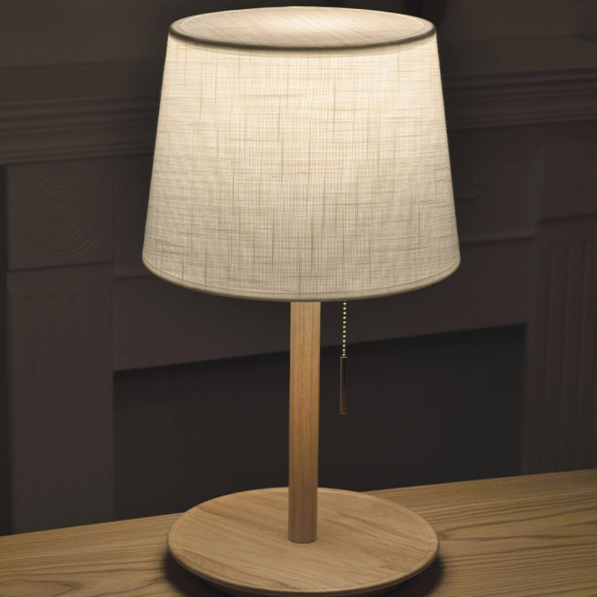 Tafellamp Notenhout — stoffen kap, fitting E27, 5 W — afbeelding 3
