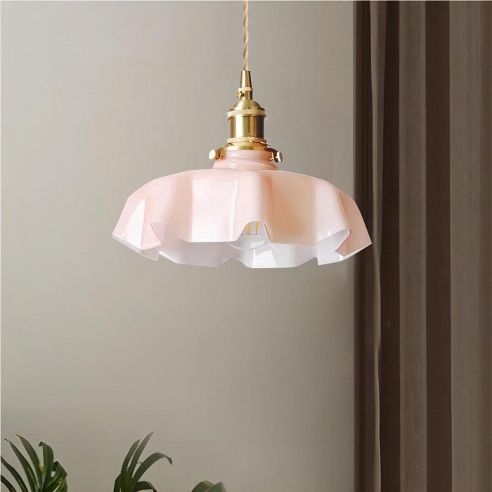 Hanglamp Bloemkelk — glas en messing, crèmekleur — afbeelding 3