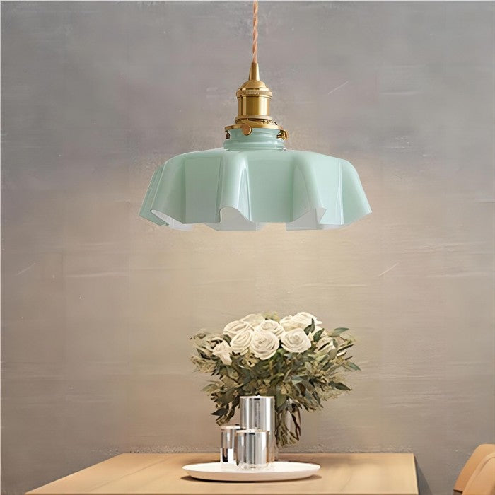 Hanglamp Bloemkelk — glas en messing, crèmekleur — afbeelding 1