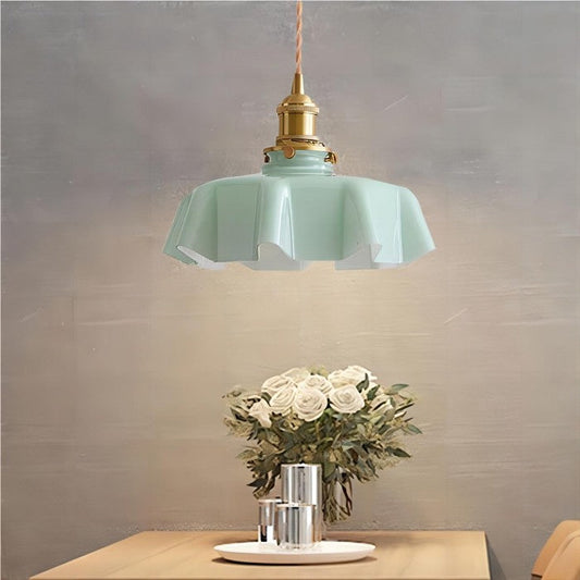 Hanglamp Bloemkelk — glas en messing, crèmekleur — afbeelding 1