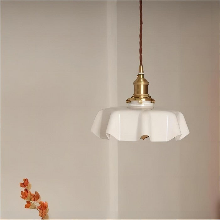 Hanglamp Bloemkelk — glas en messing, crèmekleur — afbeelding 2