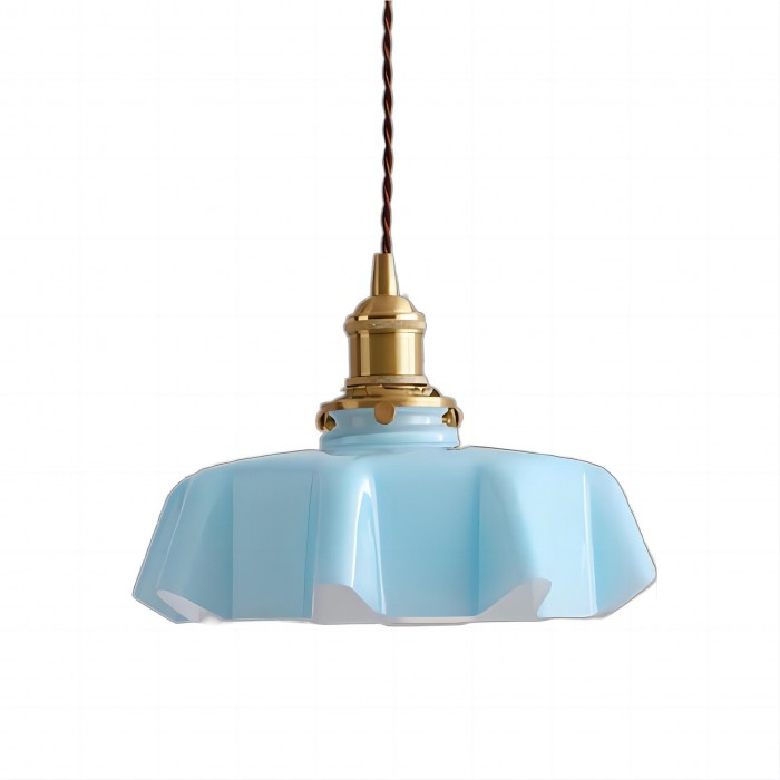 Hanglamp Bloemkelk — glas en messing, crèmekleur — afbeelding 4