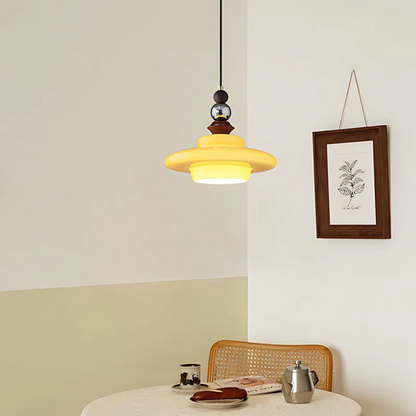 Hanglamp Beigeglas — glas en hout, 32 cm, E27 — afbeelding 2