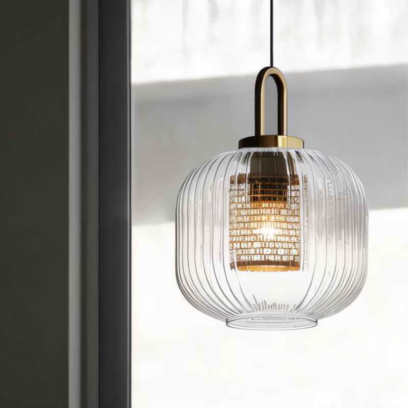 Hanglamp Tosqa — geribd glas, in drie maten — afbeelding 1