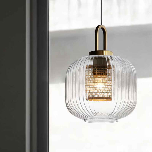Hanglamp Tosqa — geribd glas, in drie maten — afbeelding 1
